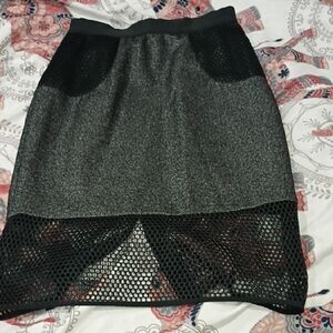 Milly Charcoal and Black Mesh Pencil Skirt